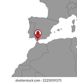 Pin map with Gibraltar flag on world map. Vector illustration.