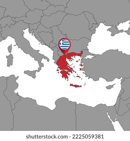 Pin map with Greece flag on world map. Vector illustration.