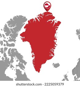 Mapa con la bandera de Groenlandia en el mapa del mundo. Ilustración vectorial.