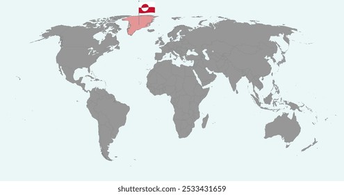 Fijar el mapa con la bandera de Groenlandia en el mapa mundial. Ilustración vectorial.