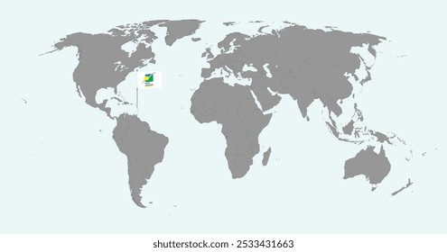 Pin map with Guadeloupe flag on world map. Vector illustration.
