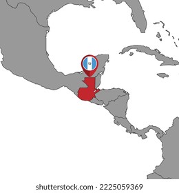 Pin-Karte mit Guatemala-Flagge auf der Weltkarte. Vektorgrafik.