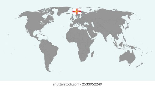 Pin map with Guernsey flag on world map. Vector illustration.
