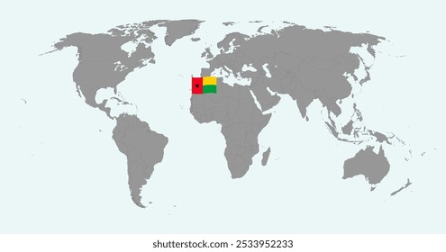 Mapa do pin com a bandeira da Guiné-Bissau no mapa do mundo Ilustração vetorial.