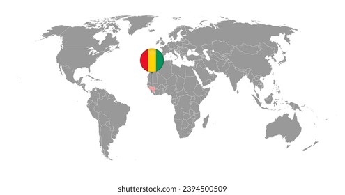 Pin map with Guinea flag on world map. Vector illustration.