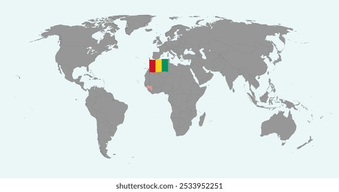 Mapa do pino com bandeira da Guiné no mapa do mundo. Ilustração vetorial.