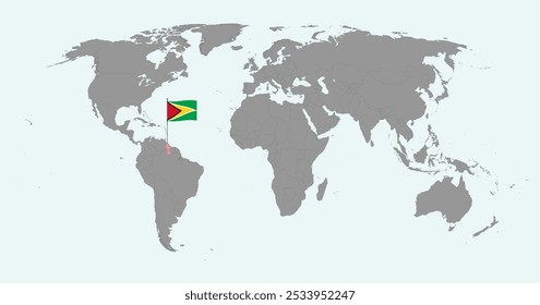 Pin map with Guyana flag on world map. Vector illustration.