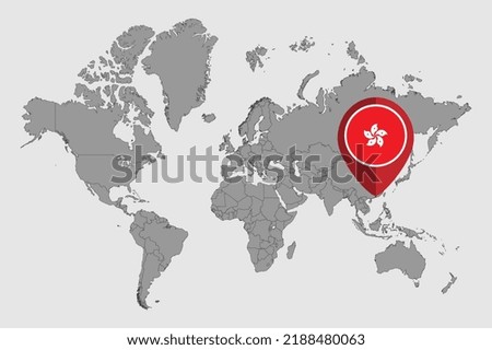 Pin map with Hong Kong flag on world map. Vector illustration.