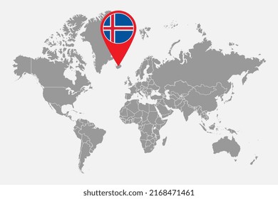 Pin map with Iceland flag on world map. Vector illustration.