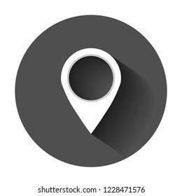 Pin map icon in flat style. Gps navigation vector illustration with long shadow. Target destination business concept.