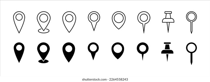 Pin map icon. GPS location pointer collection. Pin place icons collection. EPS 10