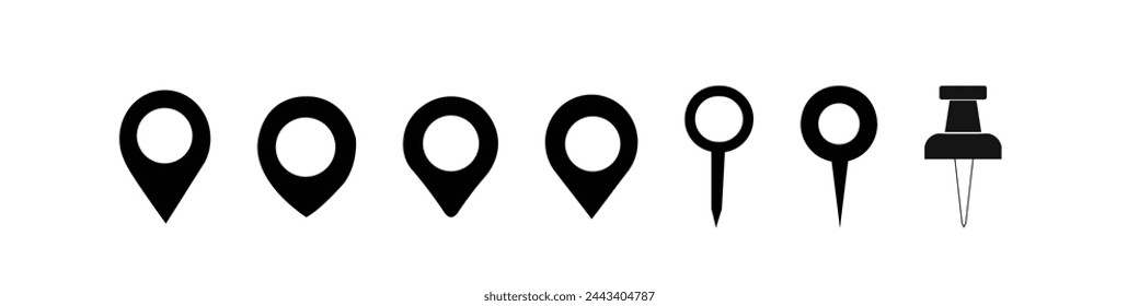 Pin map icon. GPS location pointer collection. Pin place icons collection. 