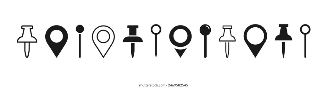 Pin map icon set. Map pin location. Map markers collection. Vector.