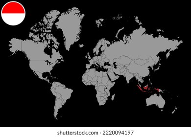 Pin map with Indonesia flag on world map. Vector illustration.