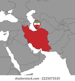 Pin map with Iran flag on world map. Vector illustration.