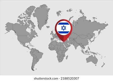 Pin map with Israel  flag on world map.Vector illustration.