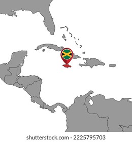 Pin map with Jamaica flag on world map. Vector illustration.
