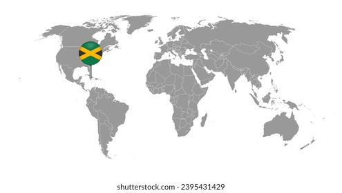 Pin map with Jamaica flag on world map. Vector illustration.