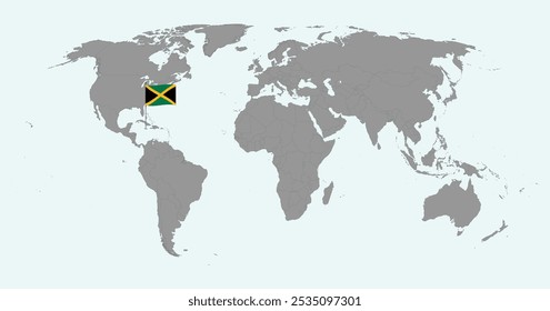 Mapa do pino com bandeira da Jamaica no mapa do mundo. Ilustração vetorial.