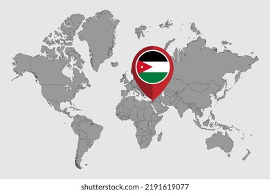 Pin map with Jordan flag on world map. Vector illustration.