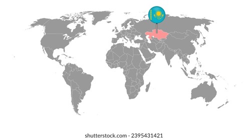 Pin map with Kazakhstan flag on world map. Vector illustration.