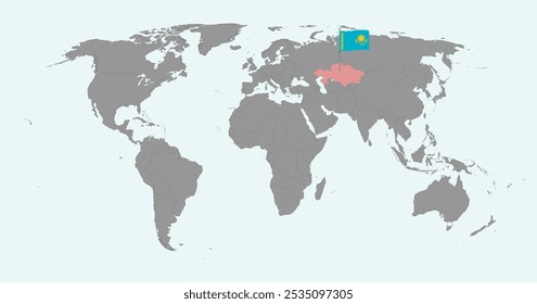 Pin map with Kazakhstan flag on world map. Vector illustration.