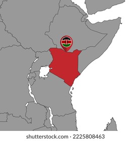 Mapa con la bandera de Kenia en el mapa del mundo. Ilustración vectorial.