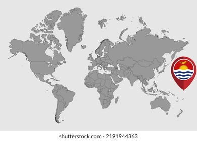 Pin map with Kiribati flag on world map. Vector illustration.
