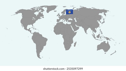 Pin map with Kosovo flag on world map. Vector illustration.