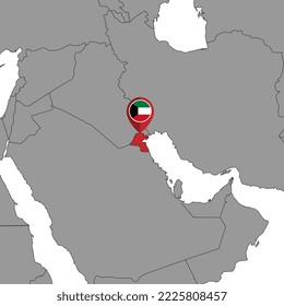 Pin map with Kuwait flag on world map. Vector illustration.