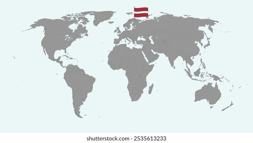 Pin map with Latvia flag on world map. Vector illustration.