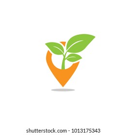 Pin map leaf sprout agriculture logo design template vector