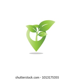 Pin map leaf sprout agriculture logo design template vector