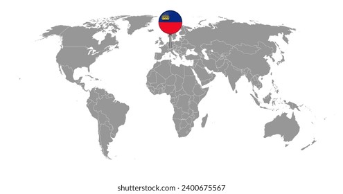 Mapa con la bandera de Liechtenstein en el mapa del mundo. Ilustración vectorial.