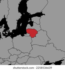 Pin map with Lithuania flag on world map. Vector illustration.