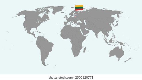 Pin map with Lithuania flag on world map. Vector illustration.