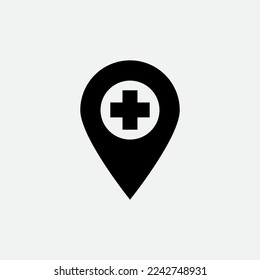 Pin map located hospital icon vector logo design template