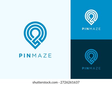 Pin Map Location Address Navigation Maze Labyrinth Line Geometric Vector Logo Design Illustration