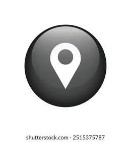 Pin map location black button icon. Vector illustration