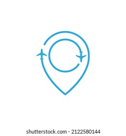 pin map location line with airplane logo design, vector graphic symbol icon illustration creative idea