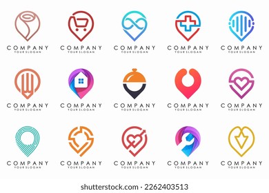 conjunto de iconos del logotipo de ubicación del mapa de anclaje.