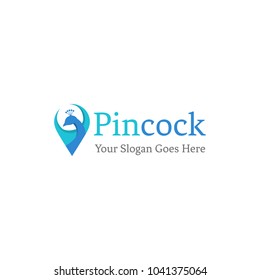 Pin map location with peacock shape logo concept