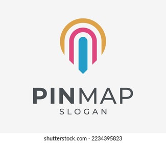 Pin Map Location Place Navigation Marker GPS Colorful Line Curve Modern Simple Vector Logo Design