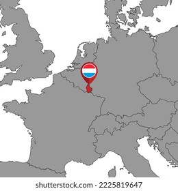 Pin map with Luxembourg flag on world map. Vector illustration.