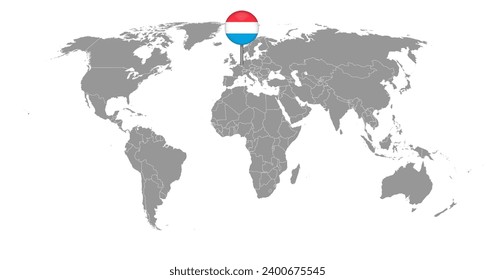 Pin map with Luxembourg flag on world map. Vector illustration.