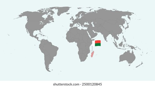 Pin map with Madagascar flag on world map. Vector illustration.