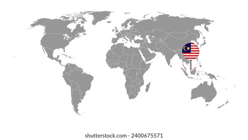 Pin map with Malaysia flag on world map. Vector illustration.