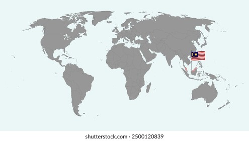 Pin map with Malaysia flag on world map. Vector illustration.