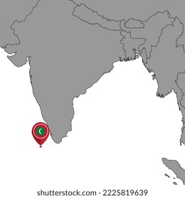 Pin map with Maldives flag on world map. Vector illustration.