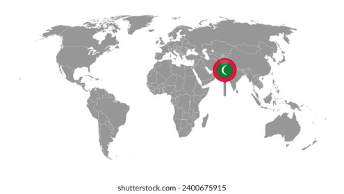 Pin map with Maldives flag on world map. Vector illustration.